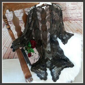 Boston Proper Crochet Knit Open Cardigan SIze L